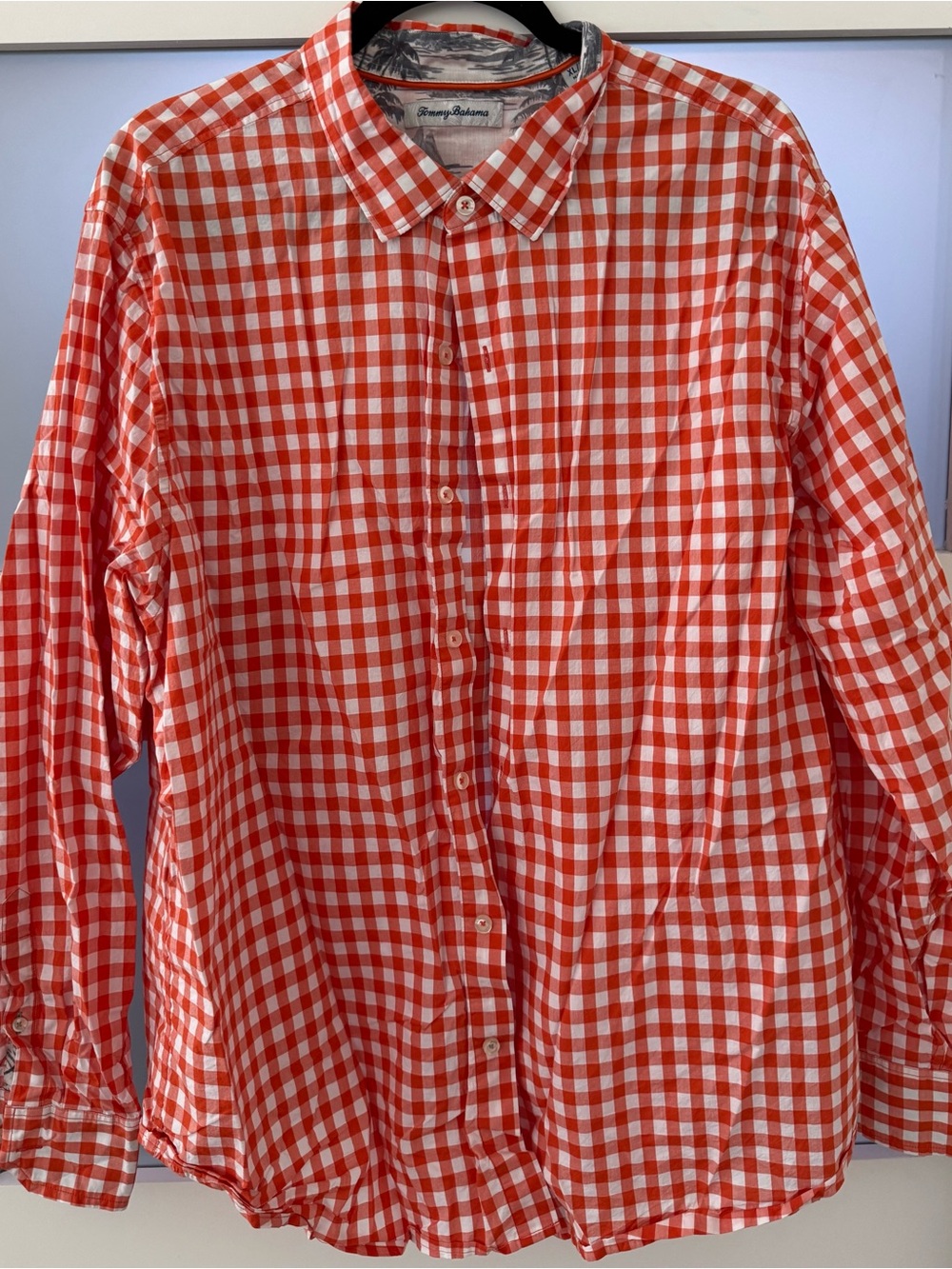 Tommy Bahama Orange and White Gingham Button-Down Shirt